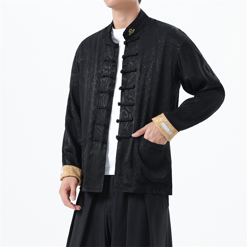 秋季新品（黑财神）风潮休闲盘扣丝绸改良唐装外套C3460,男装民族服装,星座305A（原312A-1）