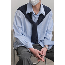 抖音得物品质二开春装美式潮牌披肩条纹长袖衬衫男女休闲宽松衬衣，男装衬衫，电商A443