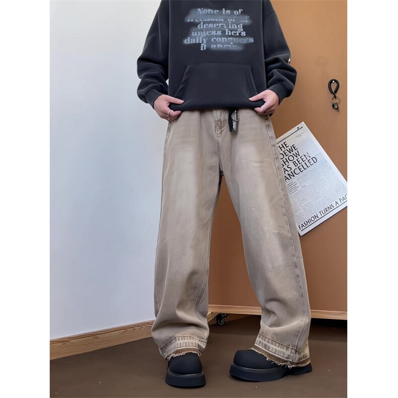 xz905-2-Z034#P65-（控98）美式高街宽松阔腿牛仔裤,男装牛仔裤,星座905