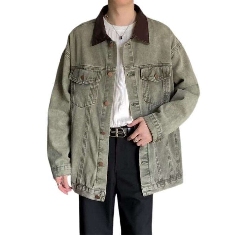 抖音品质港风春款男牛仔夹克皮领休闲外套JK0003P70,男装夹克,星座1013-1