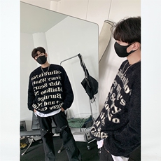 23M806-P78美式慵懒风秋冬保暖毛衣街头宽松情侣针织衫上衣，男装针织衫/毛衣，电商B327