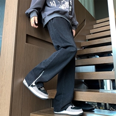 裤脚口带拉链秋冬美式复古水洗高街微喇牛仔裤A158-NZK083-P48，男装牛仔裤，电商A158