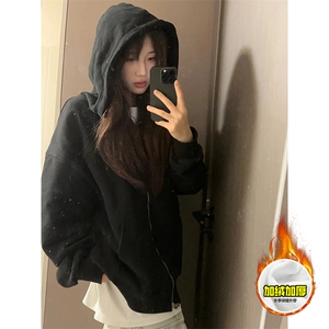 480G重磅加绒硬挺boxy男女秋冬美式高街双头双拉链卫衣开衫厚外套图片