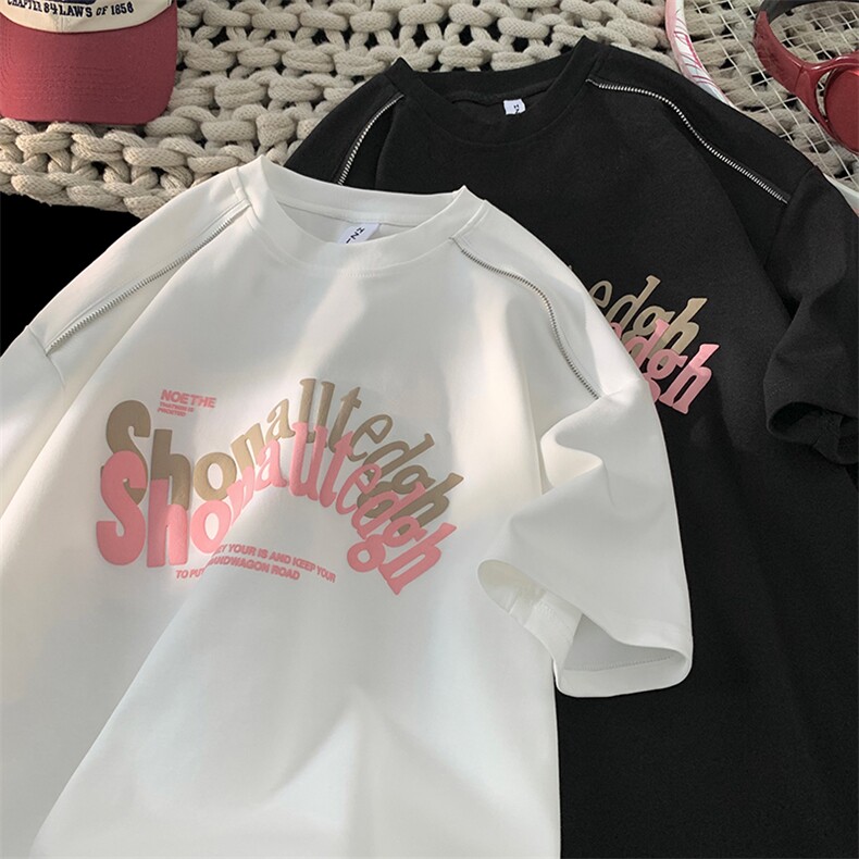 潮感发泡印曼巴棉280克拉链短袖宽松大码T恤TT8316特p38控59，男装T恤，星座804-1