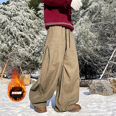 雪景A2349P45-冬季加绒加厚褶皱休闲裤男潮牌宽松直筒伞兵裤子，男装卫衣，电商B241