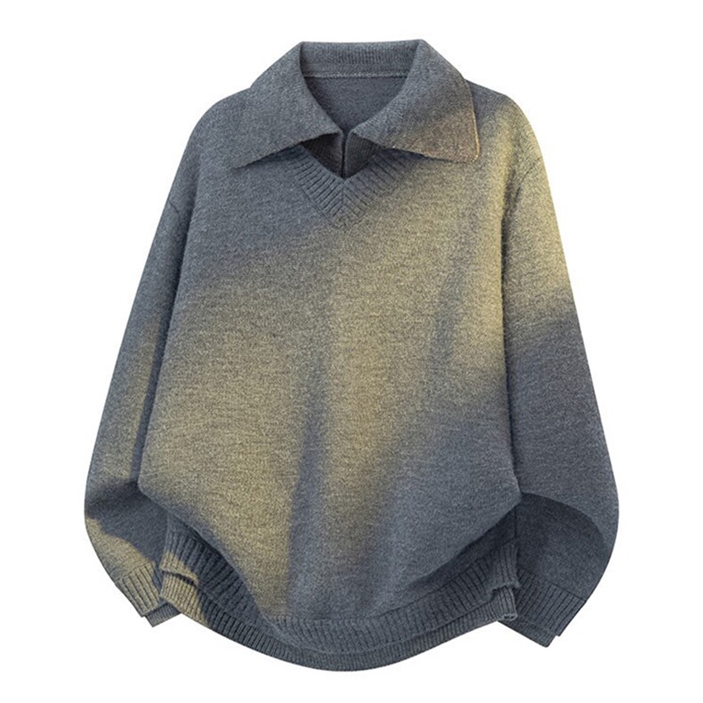 重磅北极绒假两件衬衫领毛衣美式高街复古休闲慵懒纯色翻领针织衫，男装针织衫/毛衣，电商A486