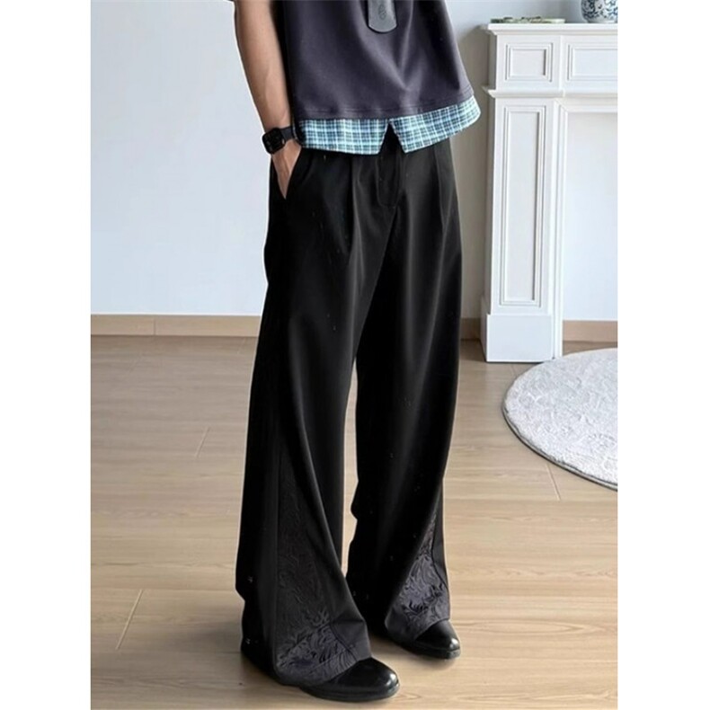 新中式拼接绑带微喇叭西裤男直筒宽松垂感休闲西装长裤子KZ04，男装西服套装，星座1116A（原606A-3）