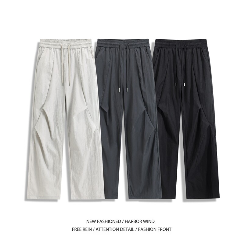 抖音品质夏季新款美式褶皱设计宽松冰丝裤B315-K25798-特p30控58,男装休闲裤,电商B315
