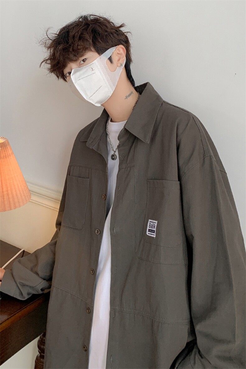 CS4005-P60秋季日系工装长袖衬衫纯棉男士大码宽松版外套M-5XL,男装衬衫,电商B280-1（原A049）