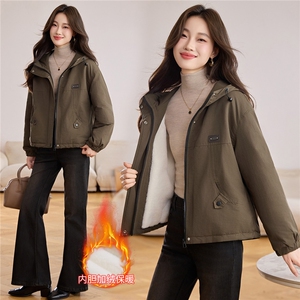 现货！现货！2025冬季新款加绒加厚连帽棉衣棉服女图片