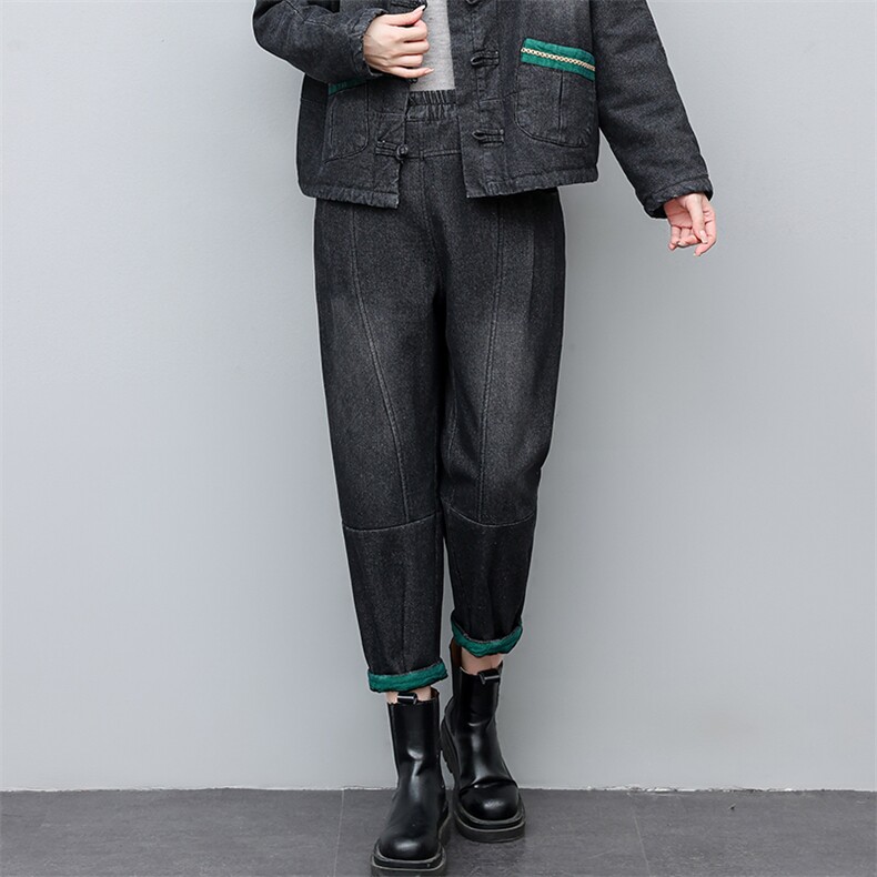 时尚高腰显瘦加绒牛仔裤女冬季保暖小脚裤，女装牛仔裤，叶笙衣