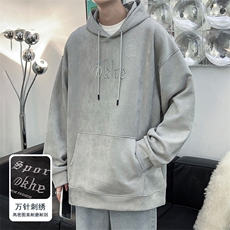 W02042-P58秋季新款380克大码连帽麂皮绒刺绣套头卫衣M-6XL，男装卫衣，星座109