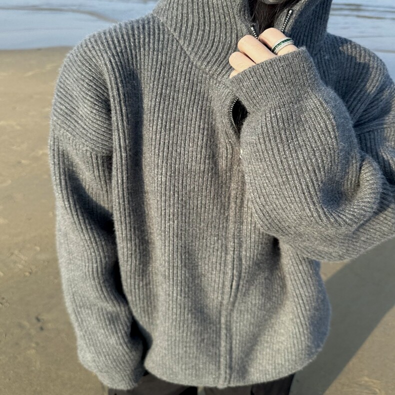 秋冬款韩版慵懒风连帽外套高级感休闲宽松针织开衫情侣款毛衣,男装针织衫/毛衣,星座218-8