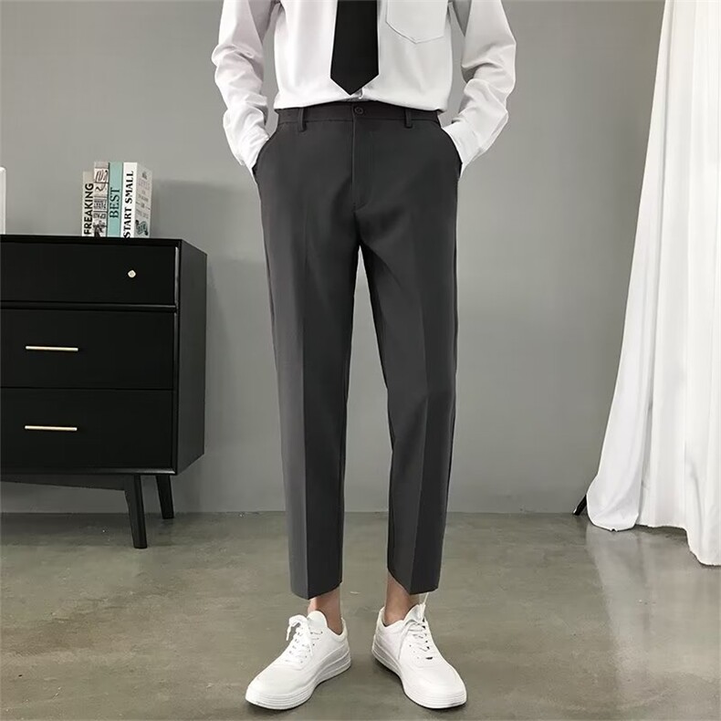 轻熟风韩版垂感小西裤男潮流九分男士商务休闲烫痕直筒西装裤K11,男装西裤,星座1116A-2（原606A-1）