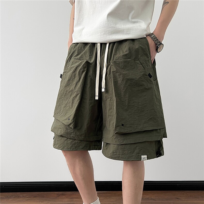 新款假两件多口袋工装短裤五分裤宽松休闲运动裤冰丝邹A736F-P40，男装牛仔裤，电商A227A