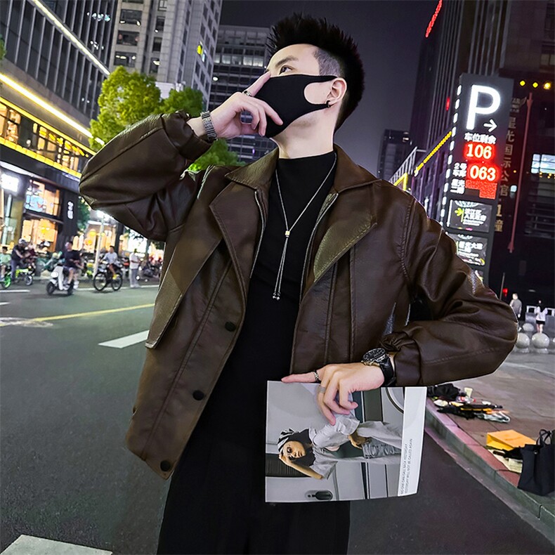 双层领假两件皮衣男2025秋季新款痞帅高级感外套98819-P138绒P148,男装夹克,电商A368