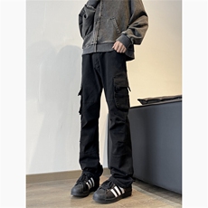 黑色工装直筒牛仔裤美式裤子男女生显瘦修身微喇裤ntg47-p45有货，男装牛仔裤，星座302B