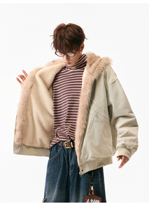档口现货 重磅帆布+通体仿兔毛座山雕毛领潮牌棉服 DM8220-P138图片