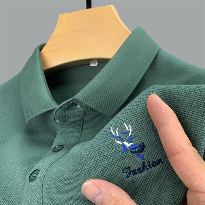 刺绣纯色Polo衫男长袖薄款t恤秋季2023新款中年商务休闲翻领上衣图片