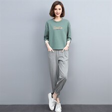 2022春季新款简约时尚圆领宽松休闲舒适长袖两件套，女装套装/套裙，丽影随形