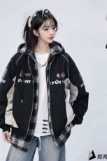 春季新款港风美式潮牌假两件字母印花连帽夹克XZ213-JK6666-P80，男装夹克，星座213