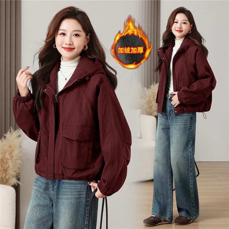 派克服女冬季休闲纯色加绒内里保暖防风外套，女装派克服，曼沙奕珂