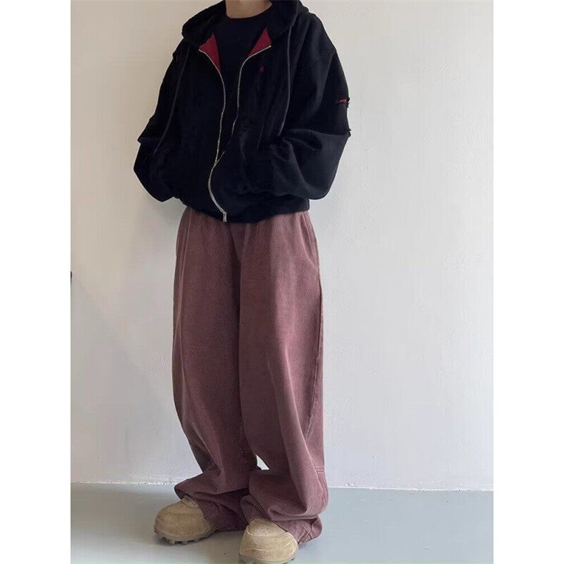 秋季复古水洗酒红色时尚牛仔裤痞帅设计感刺绣廓形百搭KY6015,男装休闲裤,星座1116A（原606A-3）