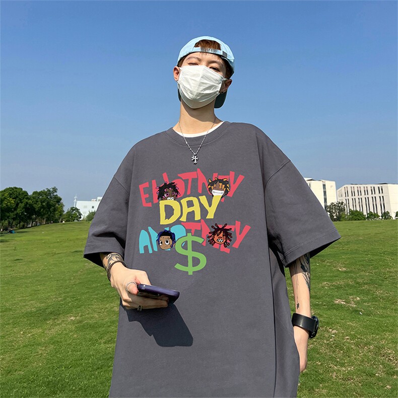 240G重磅美式印花纯棉大码宽松休闲短袖T恤T335-P25控38,男装T恤,电商B219A
