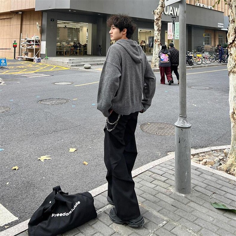 重磅秋冬装北极绒开衫毛衣美式复古休闲慵懒风针织衫加厚连帽外套,男装针织衫/毛衣,电商A486