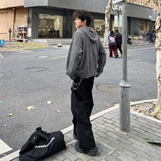 重磅秋冬装北极绒开衫毛衣美式复古休闲慵懒风针织衫加厚连帽外套，男装针织衫/毛衣，电商A486
