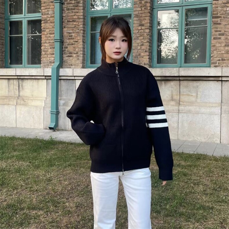 重磅秋冬北极绒开衫毛衣美式复古休闲慵懒风男女立领针织衫外套,男装针织衫/毛衣,电商A443