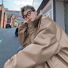 特批P100无差价冬贴标PU皮立领棉服男加棉加厚机车服皮衣外套M91，男装棉衣，电商A001-1