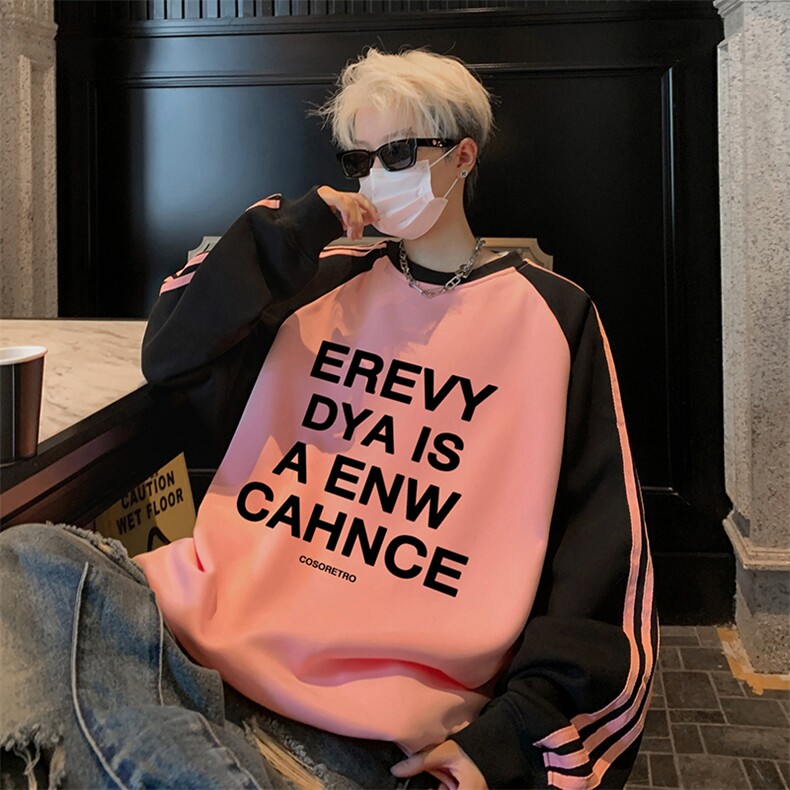 抖音得物供货提供视频秋冬重磅美式宽松织带圆领卫衣0747,男装卫衣,电商A486