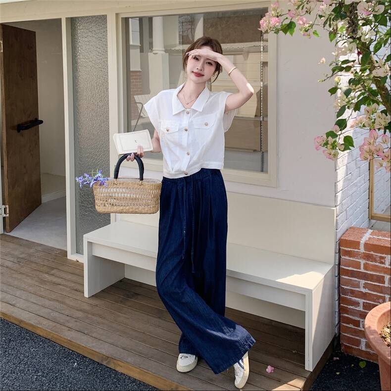 休闲气质衬衫牛仔套装女夏2025新款ootd穿搭两件套韩系流行巨好看，女装套装/套裙，维壹