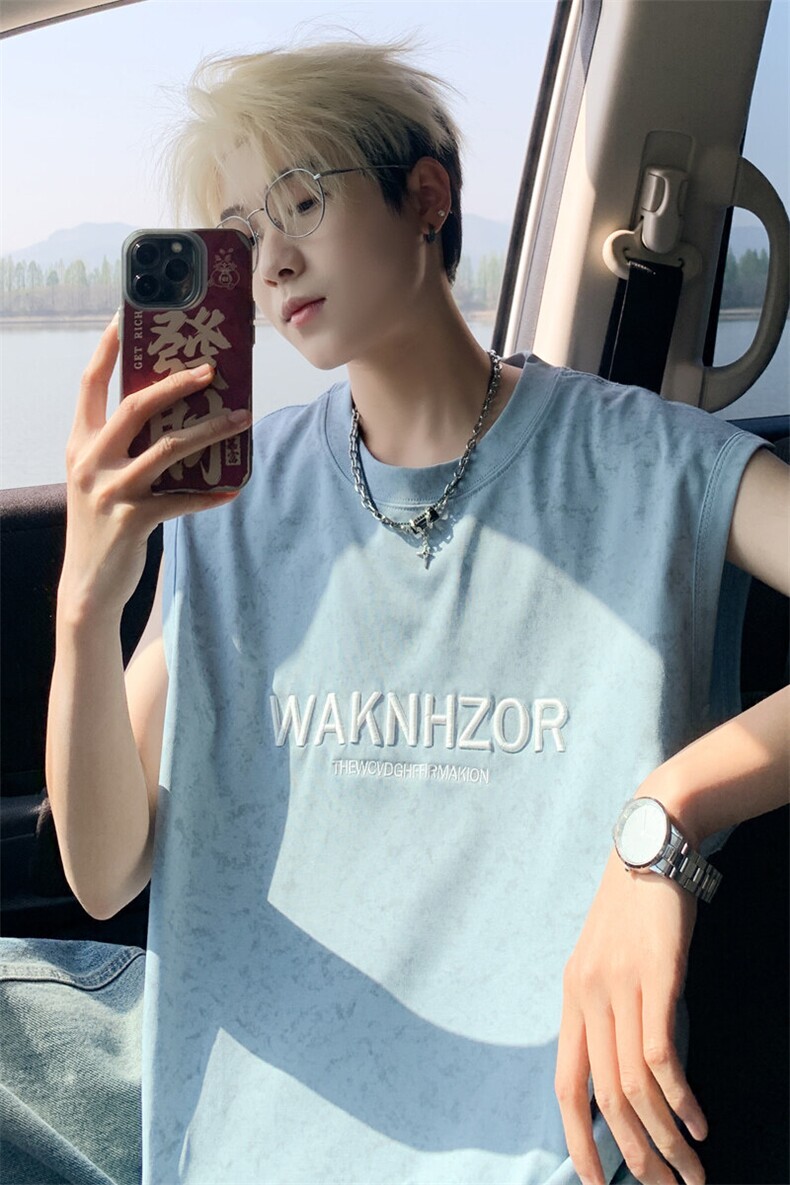 ！2026夏季新款男士重工刺绣汗背心潮牌无袖T恤BX302特P26,男装背心/马甲,电商B220