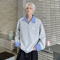 假两件拼接POLO衫长袖男女秋季韩系穿搭宽松晴纶衬衣卫衣W100-P58，男装Polo衫，电商C307