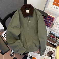 水洗做旧休闲外套男美式底特律工装夹克潮牌宽松翻领棒球服W9391，男装夹克，星座601-1