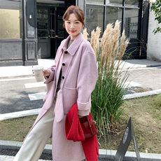 新款2B114P255K345秋冬时尚减龄配手套单排扣呢子外套女装，女装毛呢外套，2B114