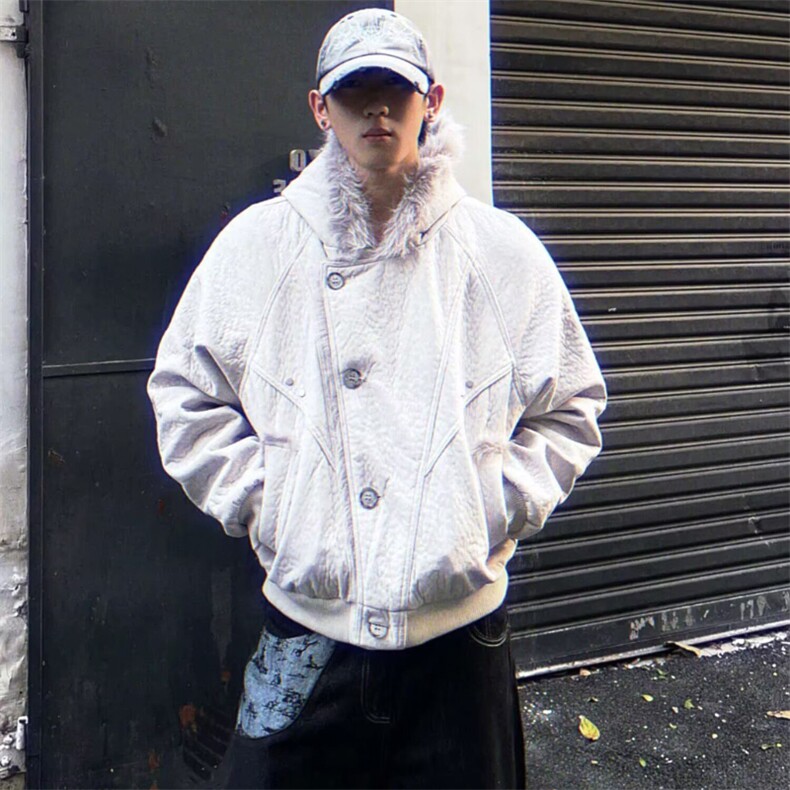座山雕短款连帽毛领棉服女冬派克服棉衣外套 网 B135-P135图片