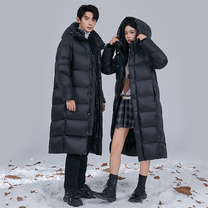 现货黑金情侣装长款鹅绒服男女款青年学生422克羽绒服限价468，男装羽绒服，钱塘723