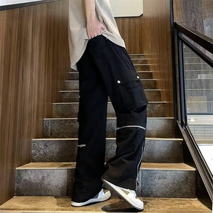 2023新款港风休闲工装裤男潮牌大码宽松美式复古直筒裤K0812-P63图片
