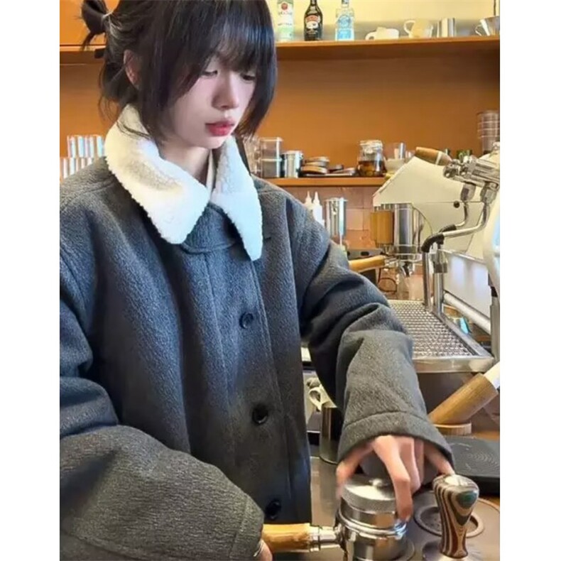 简约时尚混纺前纤丝套羊羔绒棉服流行潮流百搭新款文艺601-1-Y267图片