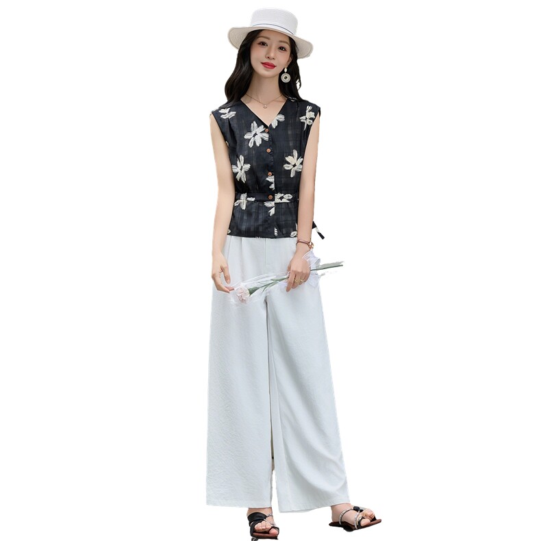 现货2026夏季新款时尚系带收腰高级感无袖马甲+阔腿裤两件套女潮,女装套装/套裙,兰菲阁