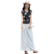 现货2026夏季新款时尚系带收腰高级感无袖马甲+阔腿裤两件套女潮，女装套装/套裙，兰菲阁