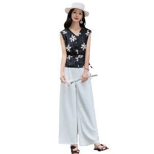 现货2026夏季新款时尚系带收腰高级感无袖马甲+阔腿裤两件套女潮图片
