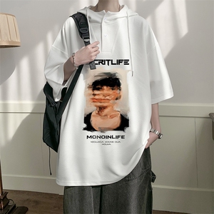 连帽短袖t恤男大码胖子带帽五分袖中袖LD54213-P45
