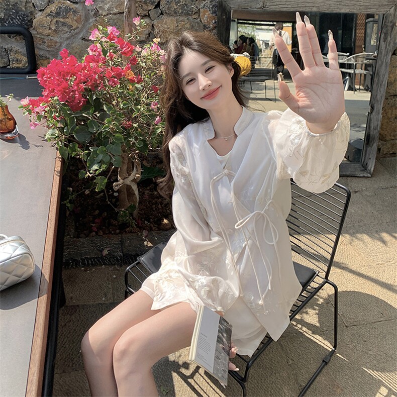 新中式时尚防晒套装女2025春夏季新款高级感国风显瘦短裤三件套装,女装套装/套裙,2C187