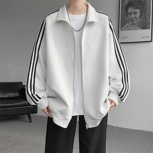 8XL-M三条杠运动卫衣特大码美式条纹立领夹克开衫外套JK5205/P65图片