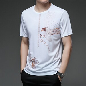 夏季青年男士短袖T恤丝光棉圆领休闲印花冰丝中年男上衣半袖P34,男装T恤,钱塘6003A(原)4033A