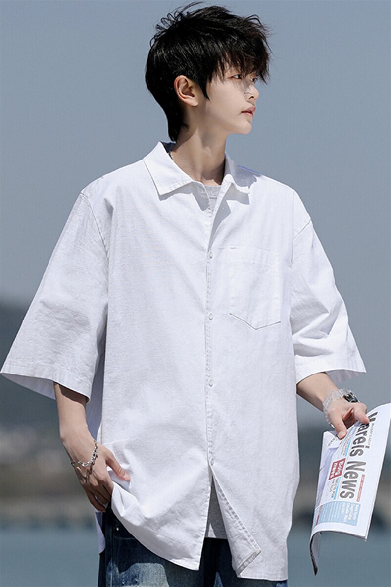 8XL-M亚麻短袖衬衫男夏薄款宽松休闲百搭大码半袖衬衣DC28002P50,男装衬衫,电商B312